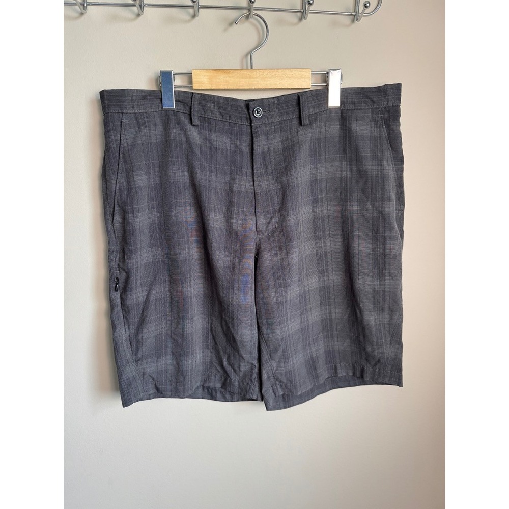 Haggar Plaid Flat Front Chino Shorts Mens 38 Gray Golf Casual Preppy Classic